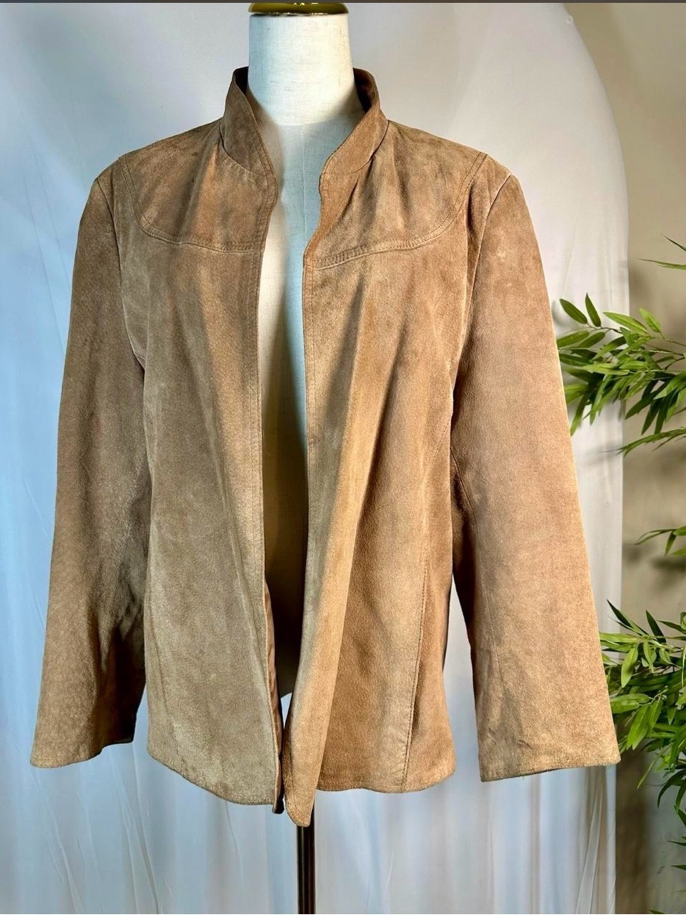 Objectives Women's Suede Open-Front Jacket in Tan